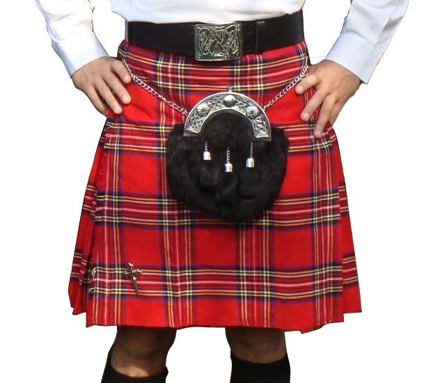 Niños Scottish Royal Stewart Tartan Kilt Outfit con piel blanca de Sporran con 2 borlas y insignia de cardo Ropa Ropa unisex para niños Faldas y faldas escocesas 