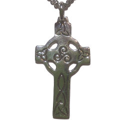 Cruz Celta de Plata con Triskel y Triquetras